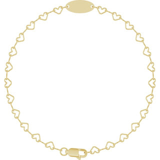 14K Yellow Engravable Heart Link 7" Bracelet