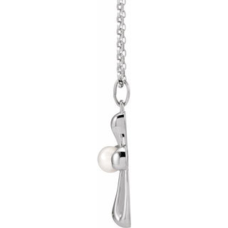 Sterling Silver Cultured White Freshwater Pearl Cross 16-18" Necklace