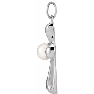 Platinum Cultured White Freshwater Pearl Cross Pendant
