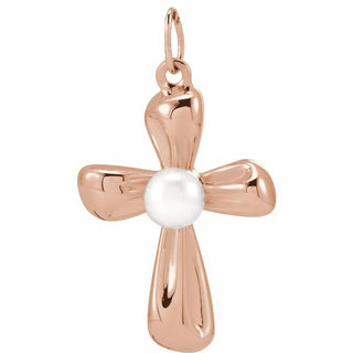 14K Rose Cultured White Freshwater Pearl Cross Pendant