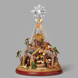 18-Inch Lighted Musical Nativity With Star, Rotating Kings