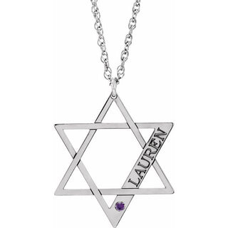 14K White Personalized Imitation Amethyst Star of David 18" Necklace