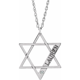 Rhodium-Plated Sterling Silver Personalized Imitation Diamond Star of David 18" Necklace