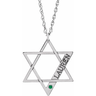 10K White Personalized Imitation Emerald Star of David 18" Necklace