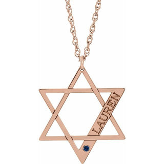 14K Rose Gold-Plated Sterling Silver Personalized Imitation Blue Sapphire Star of David 16" Necklace
