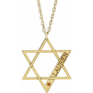 14K Yellow Gold-Plated Sterling Silver Personalized Imitation Citrine Star of David 18" Necklace