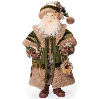21.5-Inch Olive Stripe Robe Santa Figure Holding Bird House