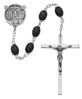 Sterling Silver 6X8MM Black Wood Rosary