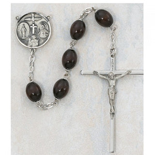 Sterling Silver 6X8MM Brown Wood Rosary