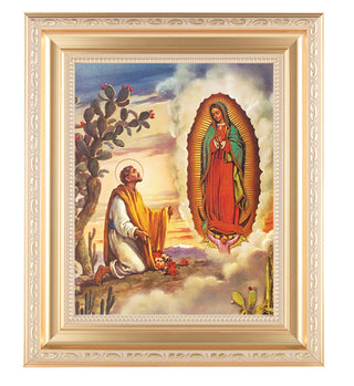 Our Lady Of Guadalupe with Juan Diego Satin Gold Frame 10.25X12.25" 8X10