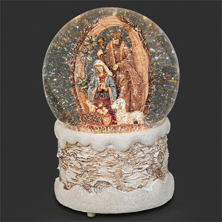 7-Inch Lighted Swirl Holy Family In Wood Log - 120Mm