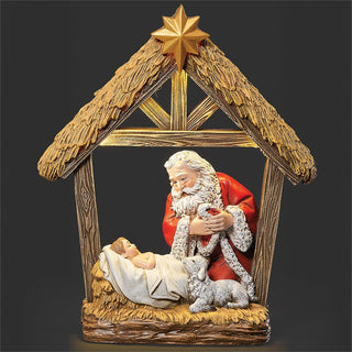 10.5-Inch Lighted Kneeling Santa Figure With Stable
