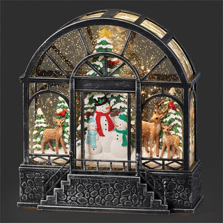 8.5-Inch Lighted Swirl Greenhouse With Woodland Snowmen Scene