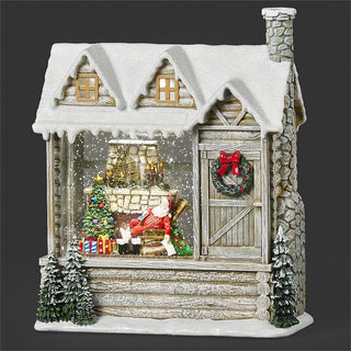 9-Inch Lighted Swirl Log Cabin Sleeping Santa