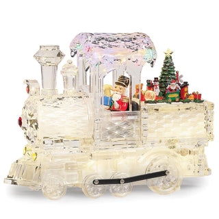 8.5-Inch Lighted Musical Acrylic Train With Rotating Wheels