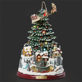 13.75-Inch Lighted Musical Tree With Village & Rotating Train
