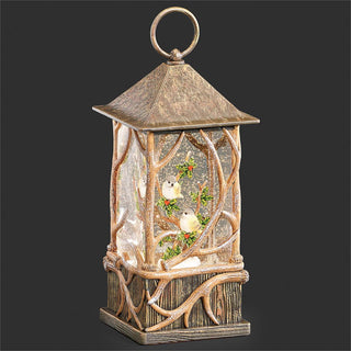10-Inch Lighted Swirl Birds On Branch - Antler Lantern