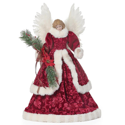 16-inch Berry Angel Treetopper with Floral Print and White Trim