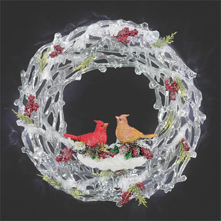 17-Inch Lighted Acrylic Wreath With Cardinals