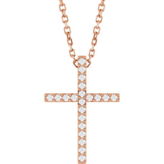 14K Rose .08 CTW Natural Diamond Cross 16" Necklace