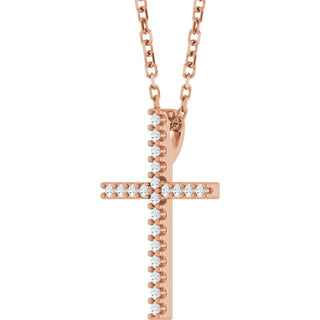 14K Rose .08 CTW Natural Diamond Cross 16" Necklace