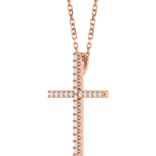 14K Rose 1/10 CTW Natural Diamond Cross 16" Necklace