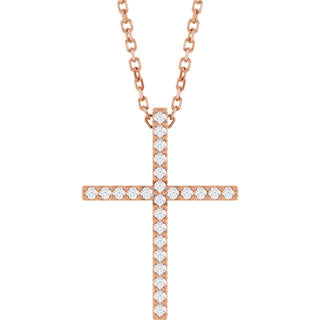 14K Rose 1/10 CTW Natural Diamond Cross 16" Necklace