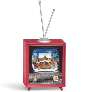 6-Inch Lighted Musical Tv With House And Rotating Sleigh