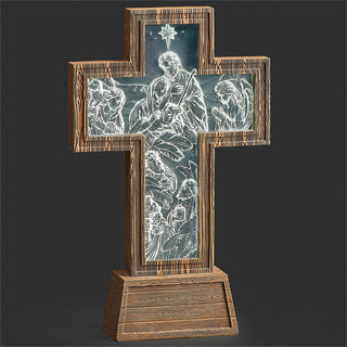 11.2-Inch Lighted Cross Holy Family Clear Acrylic