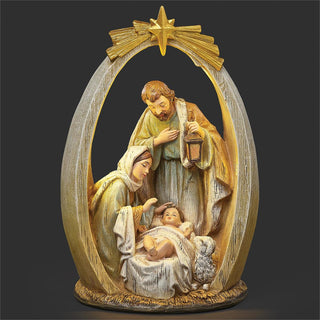 10.25-Inch Lighted Holy Family Wood Arch