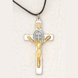3 Inch Silver St Benedict Cross Gold Corpus