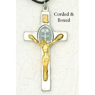 3 Inch Silver St Benedict Cross Gold Corpus