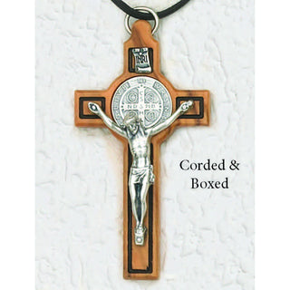 3 inch St Benedict Wood Cross - Black In-lining and Silver Corpus