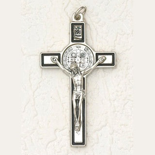 3 inch St Benedict Crucifix: Silver / Black with Silver Corpus
