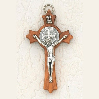 3 inch St Benedict Crucifix: Olive Wood Cross with Silver Corpus