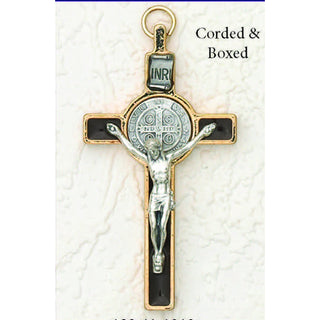3 inch St Benedict Crucifix: Brown / Gold with Silver Corpus