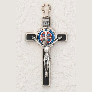 3 inch St Benedict Cross- Black Enamel with Enamel Pendant and Silver Corpus