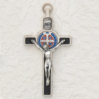 3 inch St Benedict Cross- Black Enamel with Enamel Pendant and Silver Corpus