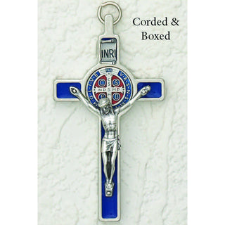 3 inch Enameled St Benedict Crucifix with Blue Enamel