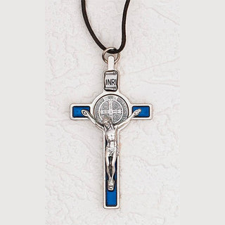 3 inch St Benedict Crucifix with Blue Pearl Effect