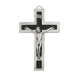 Silver Hanging Cross with Black Inlay 5 inch