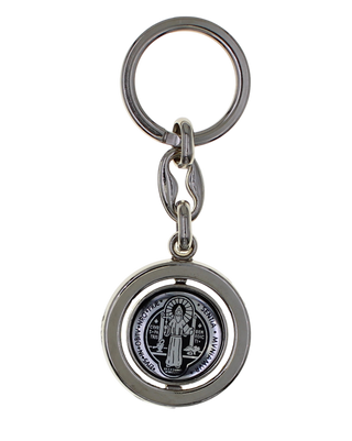 6-Pack - Silver Tone Foil Spinning Saint Benedict Key Chain