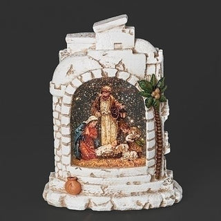 10-Inch Lighted Swirl Building With Holy Family