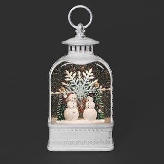 9-Inch Lighted Swirl Snowmen Snowball Fight Lantern