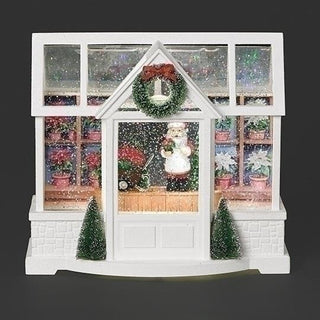 7.2-Inch Lighted Swirl Plant Shop With Santa Greenhouse