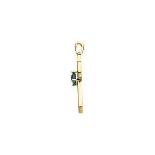 14K Yellow Natural Swiss Blue Topaz Cross Pendant