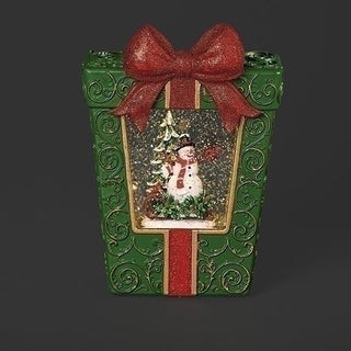 8-Inch Lighted Swirl Present With Snowman Scene