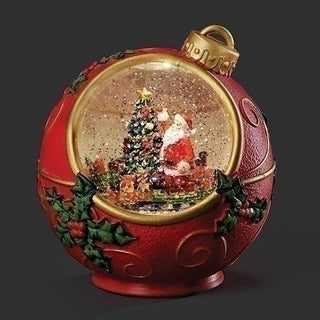 6.5-Inch Lighted Swirl Ornament Red And Gold With Santa Scene