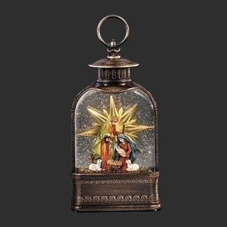 10-Inch Lighted Swirl Lantern With Holy Family And Star