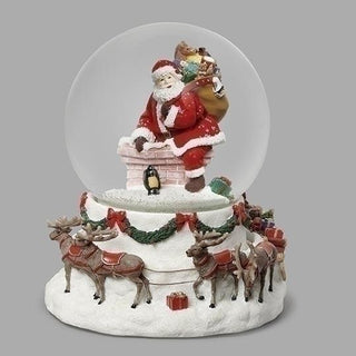 7-Inch Musical Santa On Chimney Dome 120Mm. Santa Rotating